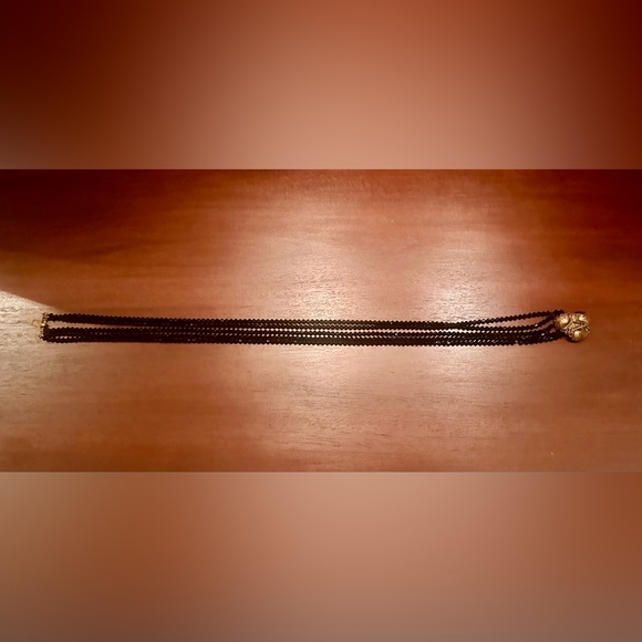 Antique Multi Strand Black Faceted Crystal Bead Necklace with Gold Plated Clasp - Picture 4 of 6